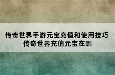 传奇世界手游元宝充值和使用技巧 传奇世界充值元宝在哪